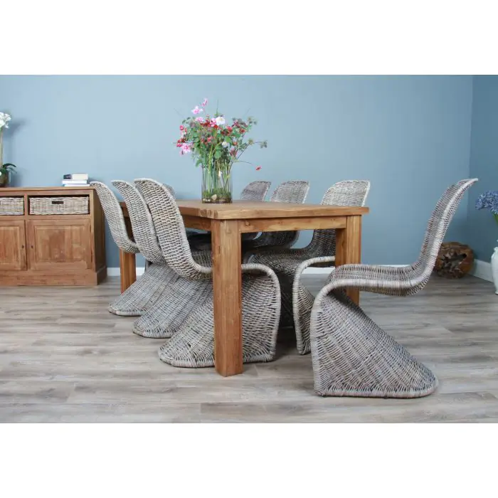 1.8m Reclaimed Teak Taplock Dining Table with 8 Stackable Zorro Chairs - 1