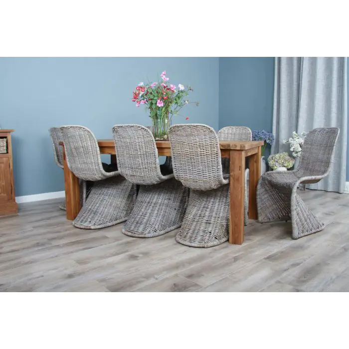 1.8m Reclaimed Teak Taplock Dining Table with 8 Stackable Zorro Chairs - 3