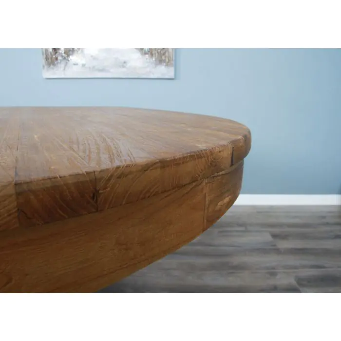 1.8m Reclaimed Teak Oval Pedestal Dining Table with 6 Windsor Ring Back Chairs  - 9