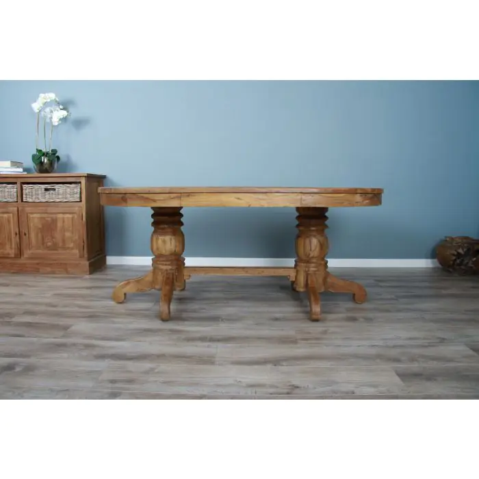 1.8m Reclaimed Teak Oval Pedestal Dining Table - 2