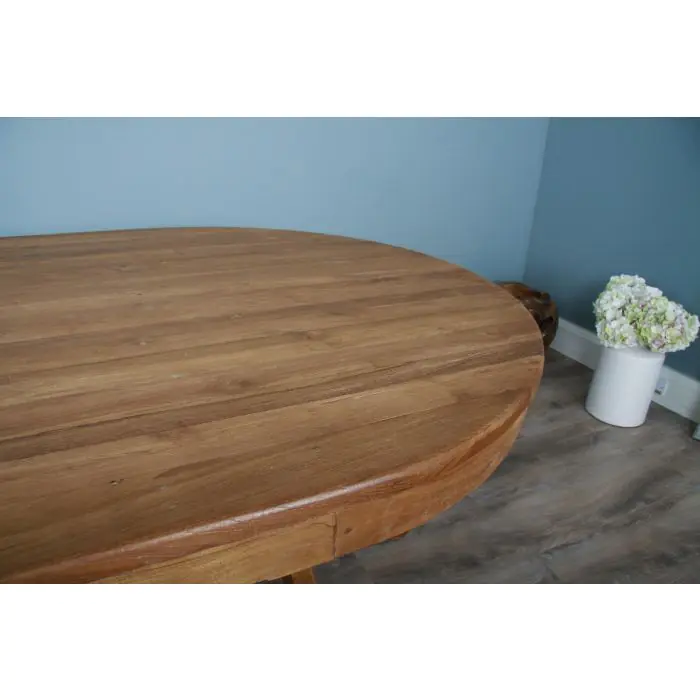 1.8m Reclaimed Teak Oval Pedestal Dining Table - 9