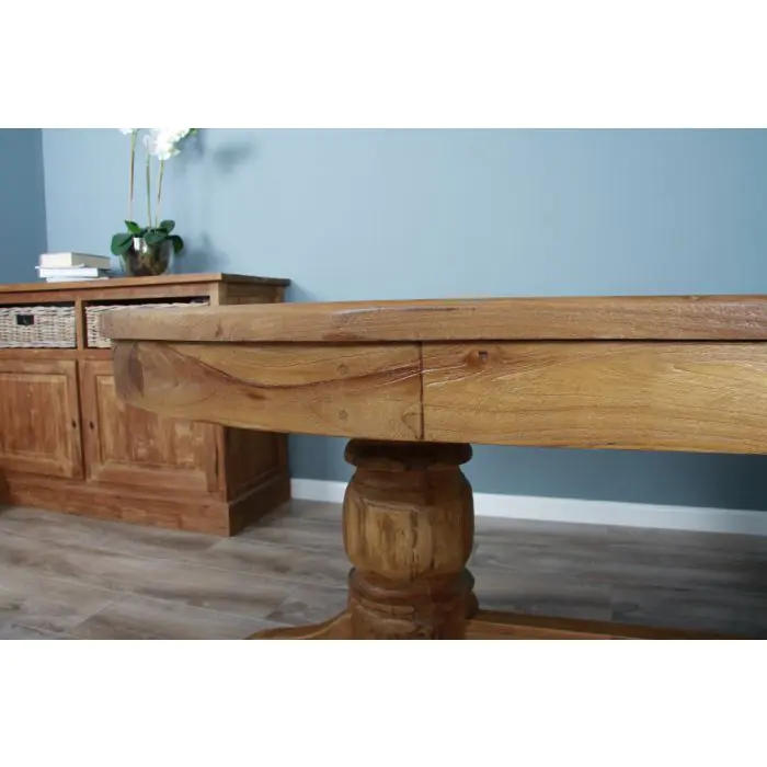 1.8m Reclaimed Teak Oval Pedestal Dining Table - 8