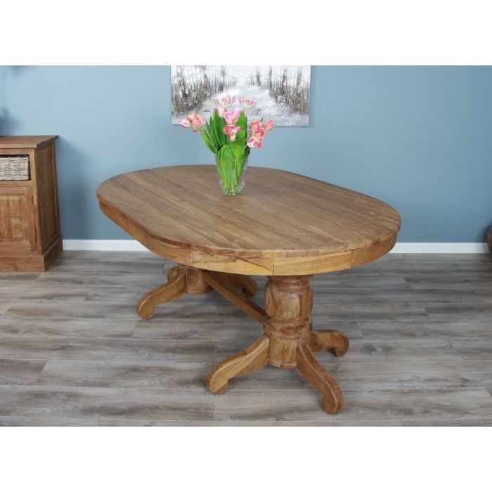 1.8m Reclaimed Teak Oval Pedestal Dining Table Sustainable Furniture