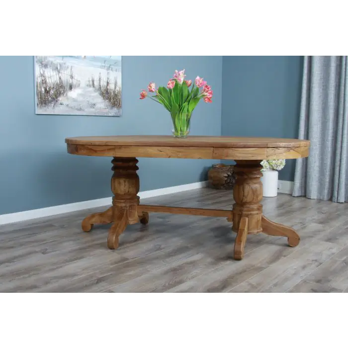 1.8m Reclaimed Teak Oval Pedestal Dining Table - 4