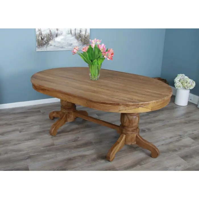 1.8m Reclaimed Teak Oval Pedestal Dining Table - 5