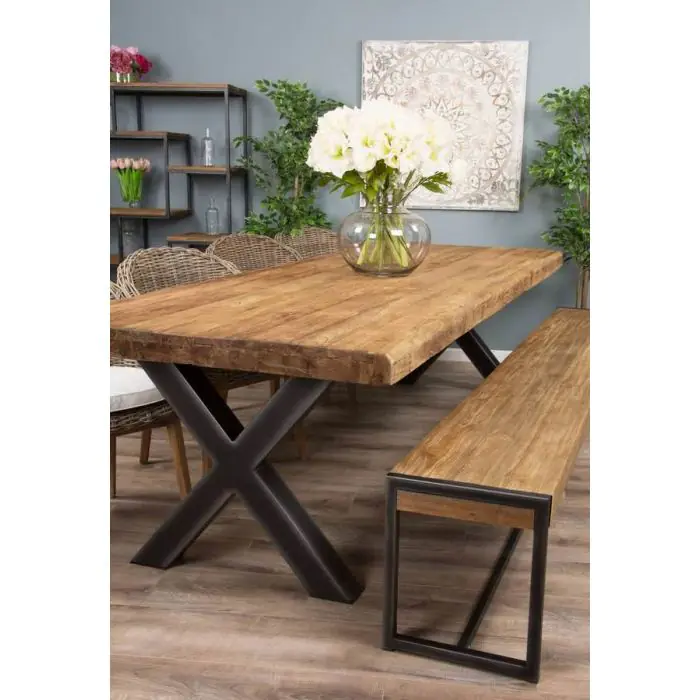 3m Reclaimed Teak Urban Fusion Dining Table with 1 Backless Bench and 4 Scandi Armchairs - 4