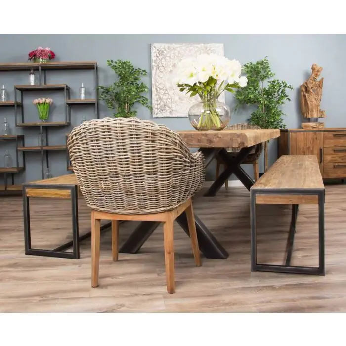 3m Reclaimed Teak Urban Fusion Dining Table with 2 Backless Benches - 1