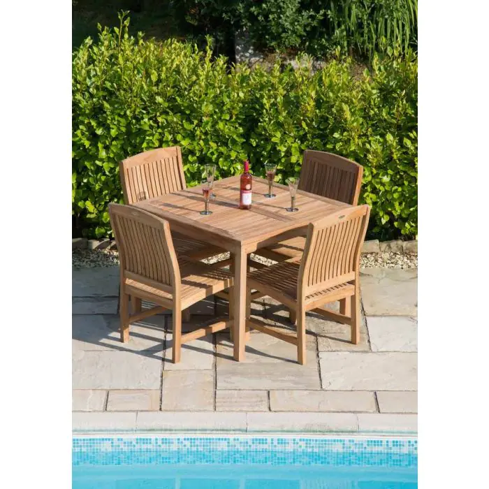 1m Teak Square Fixed Table with 4 Marley Chairs - 1