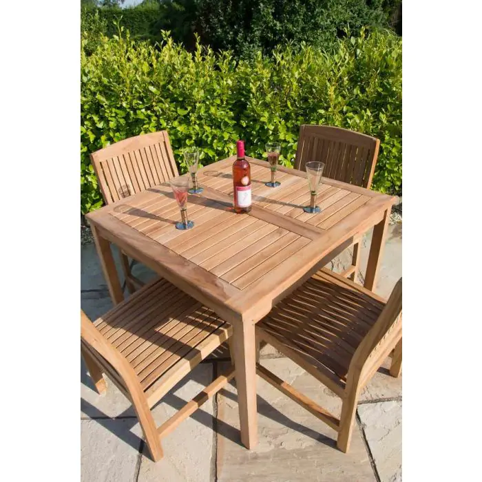 1m Teak Square Fixed Table with 4 Marley Chairs - 4