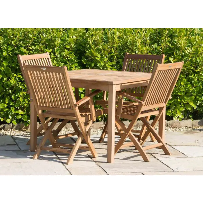 1m Teak Square Fixed Table with 4 Kiffa Folding Armchairs - 3