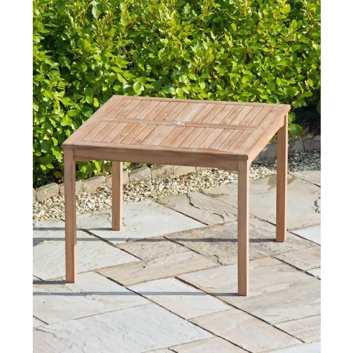 1m Teak Square Fixed Table with 4 Kiffa Folding Armchairs - 6