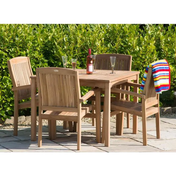 1m Teak Square Fixed Table with 4 Marley Chairs - 6
