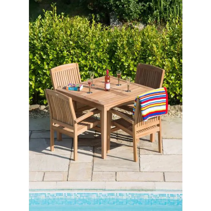 1m Teak Square Fixed Table with 4 Marley Chairs - 5