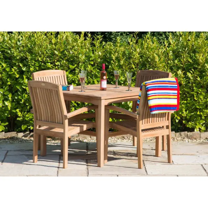1m Teak Square Fixed Table with 4 Marley Chairs - 9