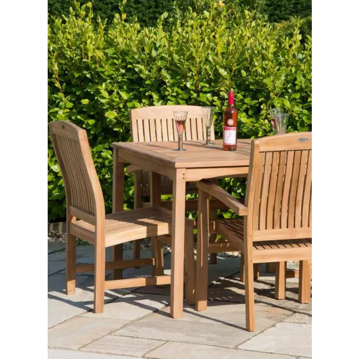 1m Teak Square Fixed Table with 4 Marley Chairs - 10