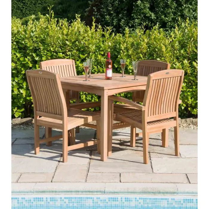1m Teak Square Fixed Table with 4 Marley Chairs - 11