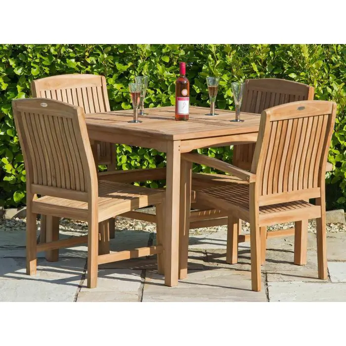 1m Teak Square Fixed Table with 4 Marley Chairs - 12