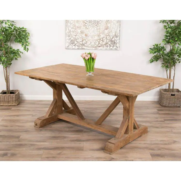 2m Reclaimed Teak Refectory Dining Table with 1 Backless Bench & 5 Windsor Ring Back Chairs    - 3