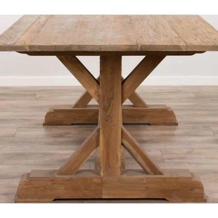 2m Reclaimed Teak Refectory Dining Table with 1 Backless Bench & 5 Windsor Ring Back Chairs    - 4