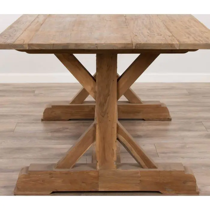 2m Reclaimed Teak Refectory Dining Table with 1 Backless Bench & 5 Windsor Ring Back Chairs    - 3