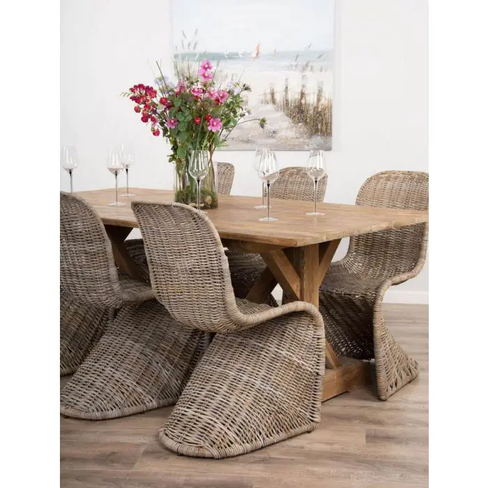 2m Reclaimed Teak Refectory Dining Table with 6 Stackable Zorro Chairs    - 2