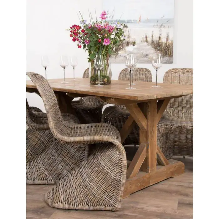 2m Reclaimed Teak Refectory Dining Table with 6 Stackable Zorro Chairs    - 3