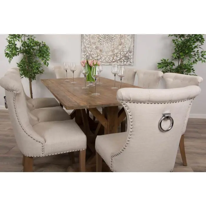 2m Reclaimed Teak Refectory Dining Table with 8 Windsor Ring Back Chairs    - 2