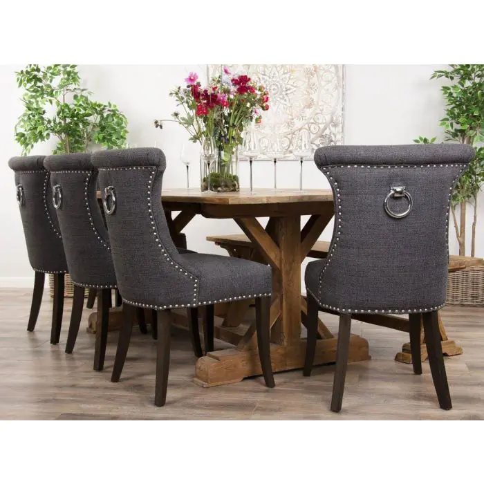 2m Reclaimed Teak Refectory Dining Table with 1 Backless Bench & 5 Windsor Ring Back Chairs    - 2