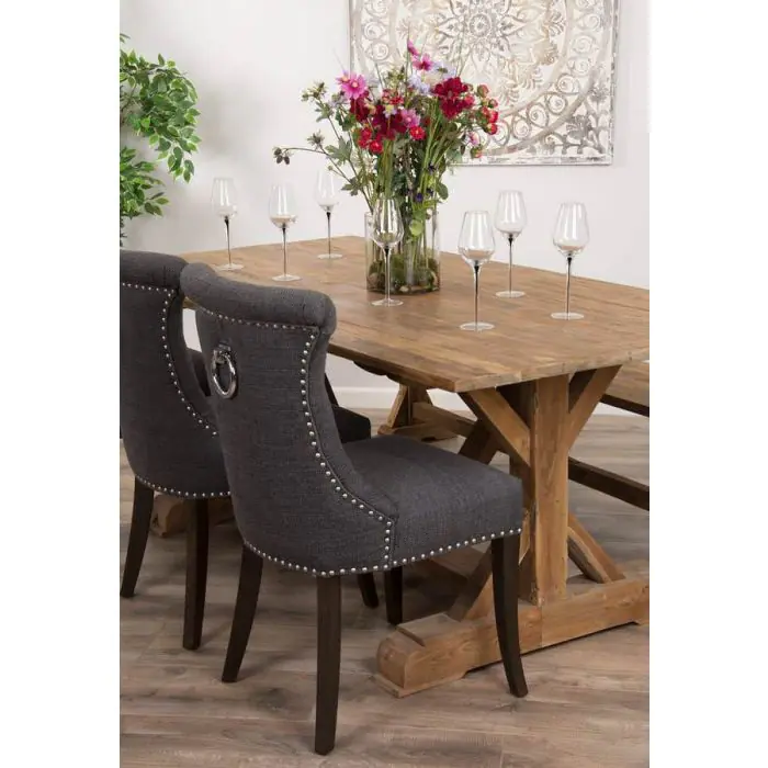 2m Reclaimed Teak Refectory Dining Table with 1 Backless Bench & 3 Windsor Ring Back Chairs    - 2