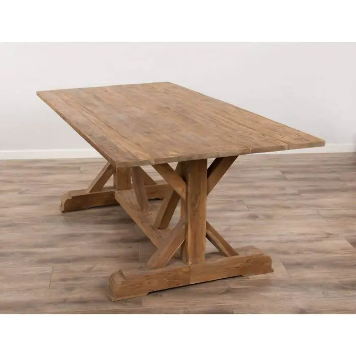 2m Reclaimed Teak Refectory Dining Table with 1 Backless Bench & 5 Windsor Ring Back Chairs    - 2