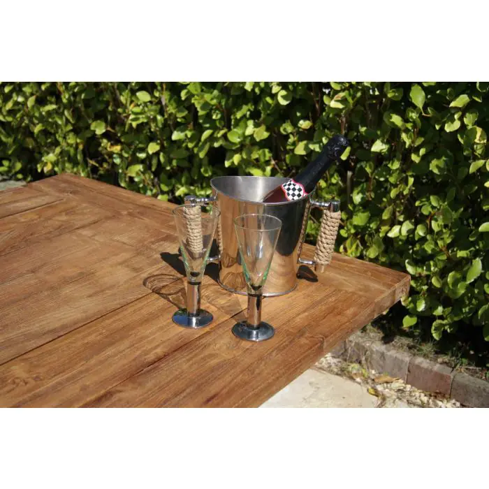 2m Reclaimed Teak Outdoor Open Slatted Cross Leg Table with 8 Latifa Chairs - 9