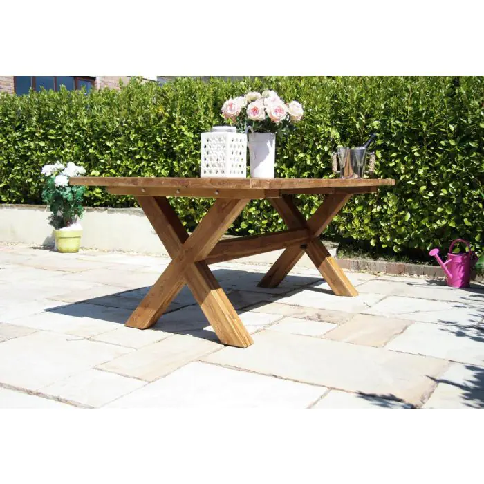 2m Reclaimed Teak Outdoor Open Slatted Cross Leg Table with 8 Latifa Chairs - 8