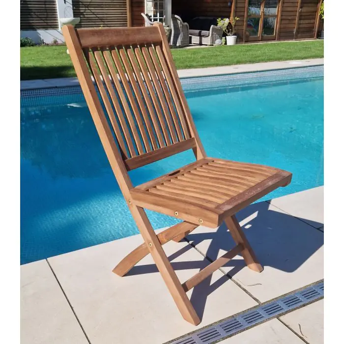 1.2m Teak Circular Folding Table with 4 Kiffa Folding Chairs - 5