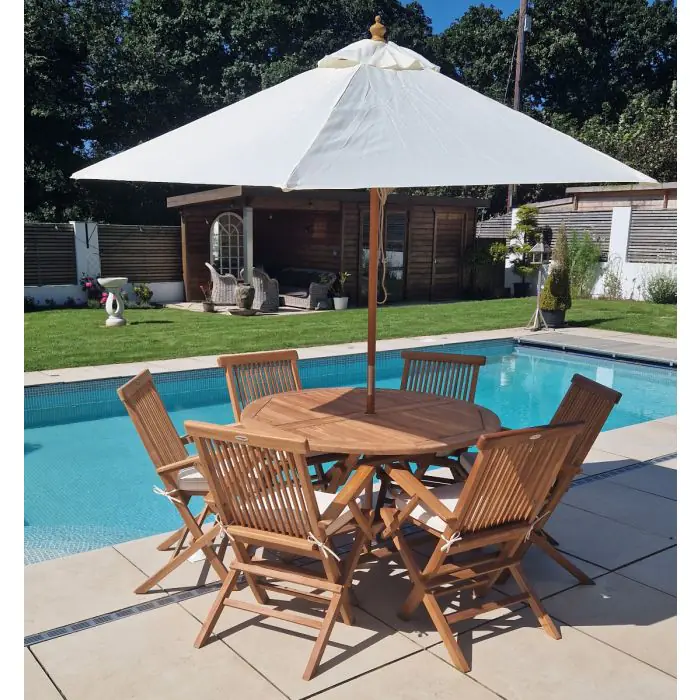 1.2m Teak Circular Folding Table with 6 Classic Folding Armchairs  - 2