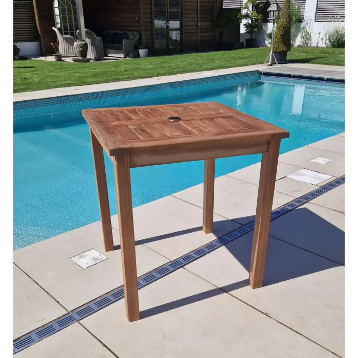 70cm Teak Square Fixed Table with 2 Classic Folding Chairs / Armchairs - 4