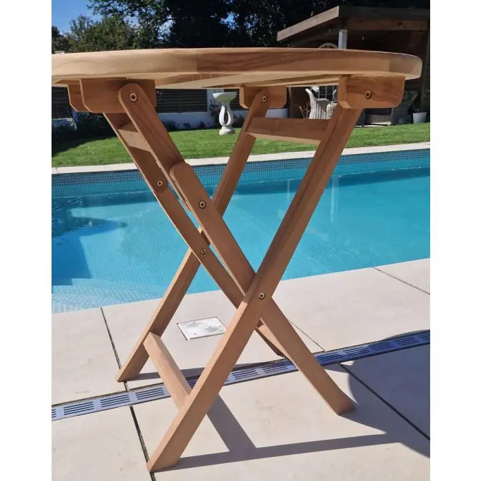 80cm Teak Circular Folding Table with 2 Kiffa Folding Chairs / Armchairs - 7