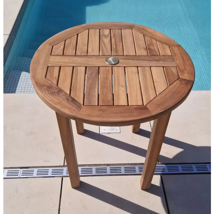 70cm Teak Circular Fixed Table with 2 Classic Folding Chairs / Armchairs - 8