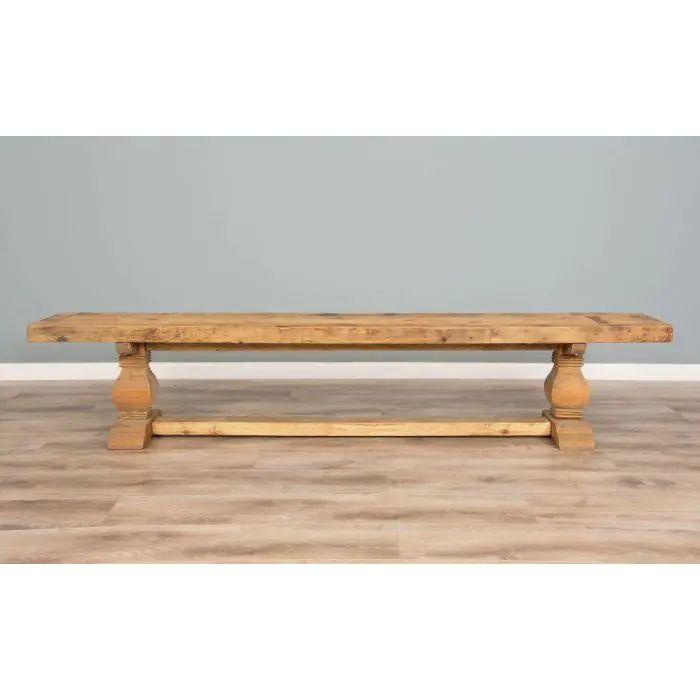 2.4m Reclaimed Elm Pedestal Dining Table with 2 Backless Benches - 7