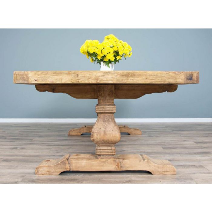 2.4m Reclaimed Elm Pedestal Dining Table with 10 Cross Back Dining