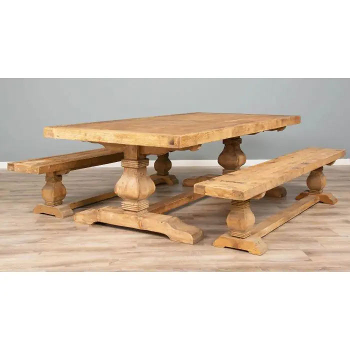 2.4m Reclaimed Elm Pedestal Dining Table with 2 Backless Benches - 16
