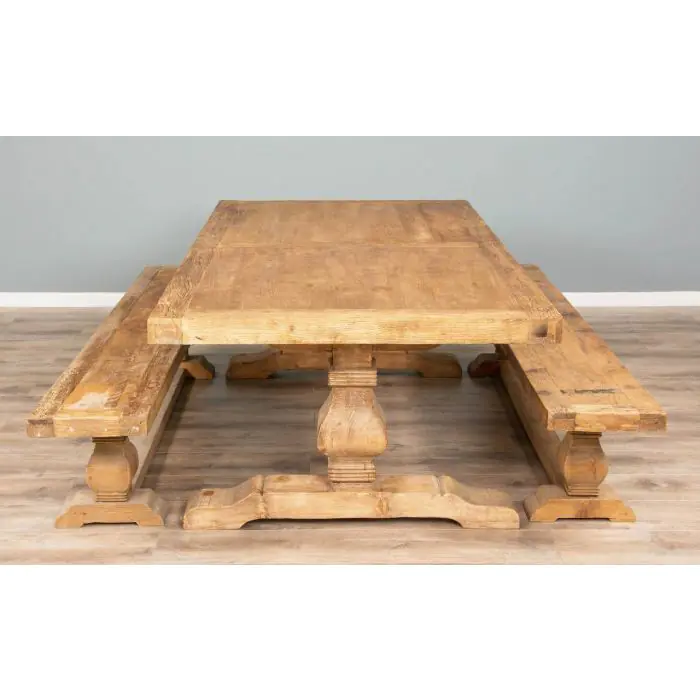 2.4m Reclaimed Elm Pedestal Dining Table with 2 Backless Benches - 13