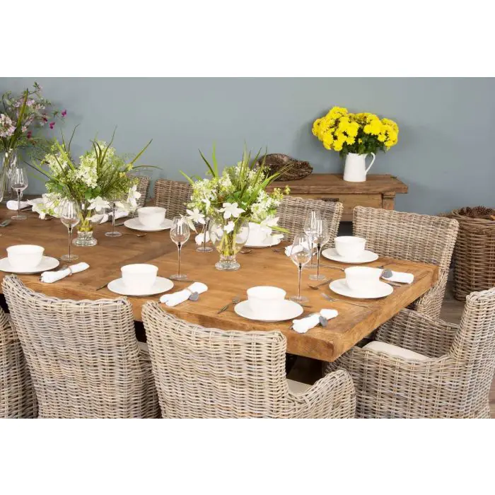 2.4m Reclaimed Elm Pedestal Dining Table with 8 Donna Armchairs - 4