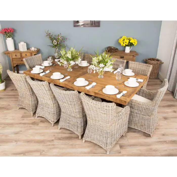 2.4m Reclaimed Elm Pedestal Dining Table with 8 Donna Armchairs - 5