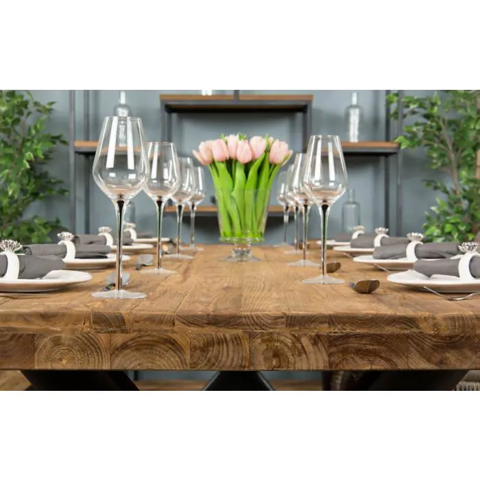 2.4m Reclaimed Teak Urban Fusion Cross Dining Table with One Backless Bench and 4 Stackable Zorro Chairs - 4