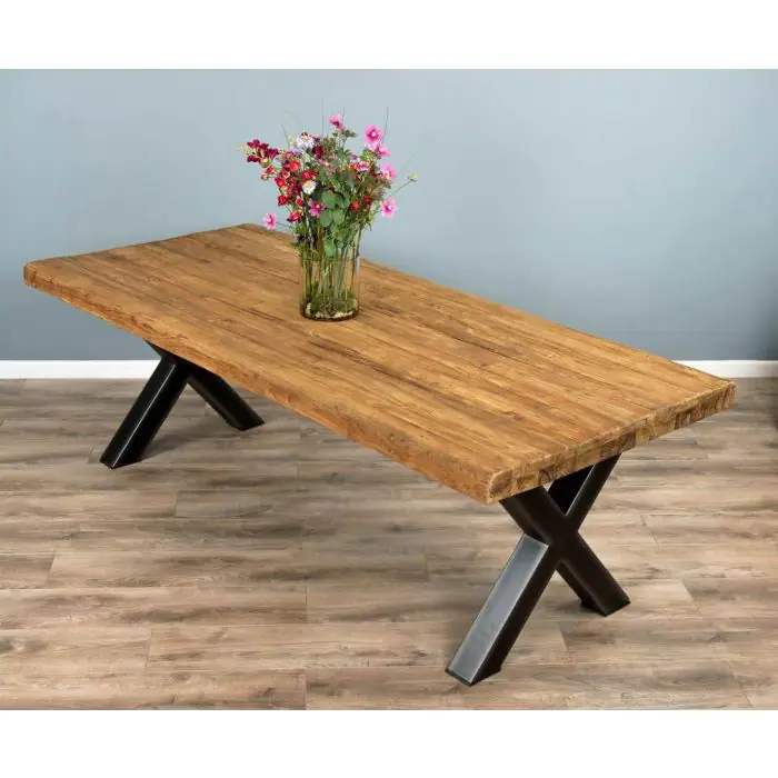 2m Reclaimed Teak Urban Fusion Cross Dining Table - 3
