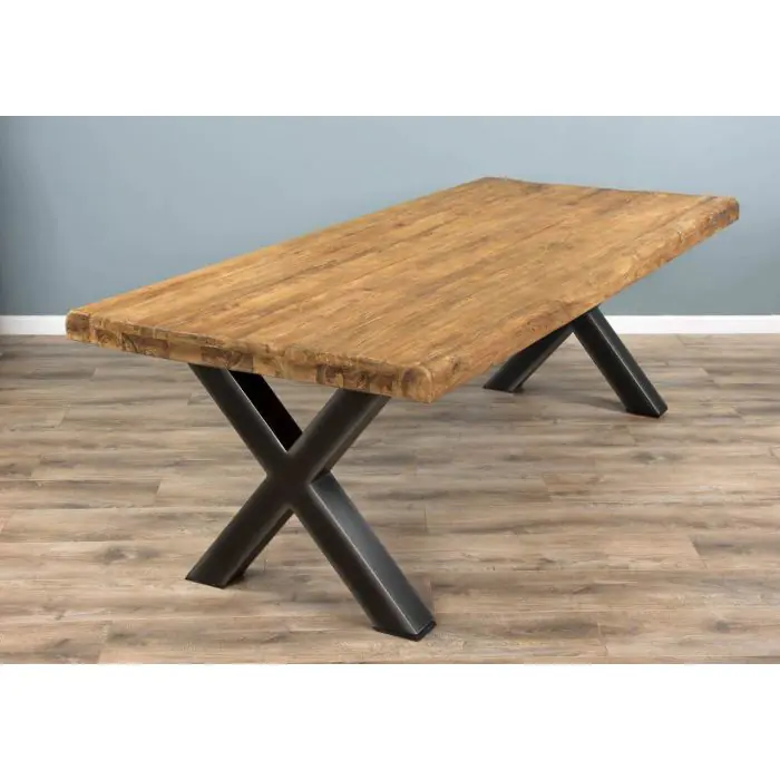 2.4m Reclaimed Teak Urban Fusion Cross Dining Table with Two Backless Benches  - 13