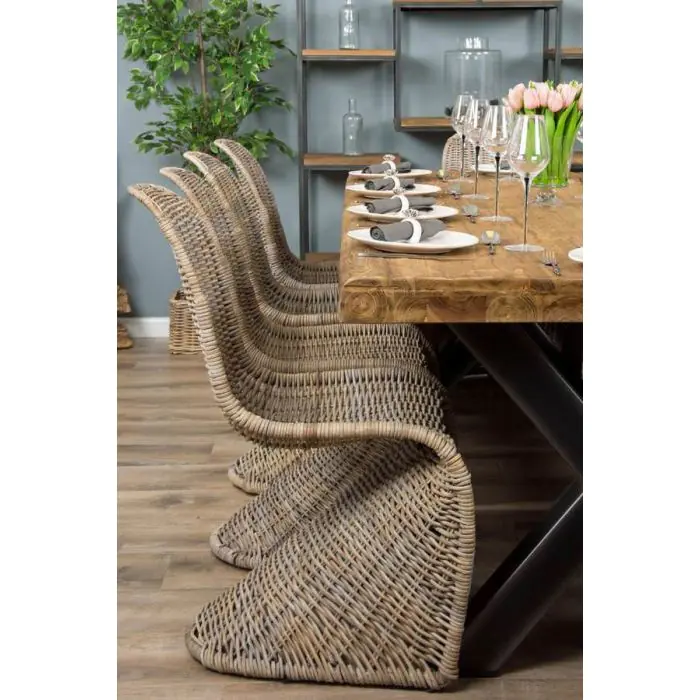 2.4m Reclaimed Teak Urban Fusion Cross Dining Table with 8 Stackable Zorro Chairs  - 7
