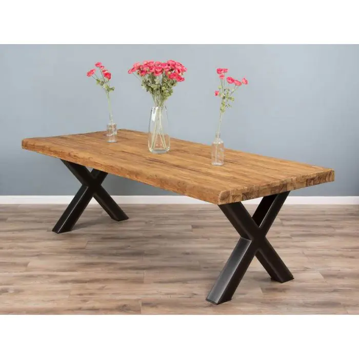2.4m Reclaimed Teak Urban Fusion Cross Dining Table - 3
