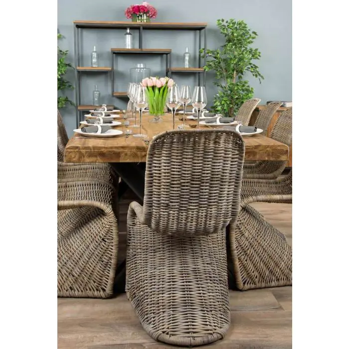 2.4m Reclaimed Teak Urban Fusion Cross Dining Table with 8 Stackable Zorro Chairs  - 5