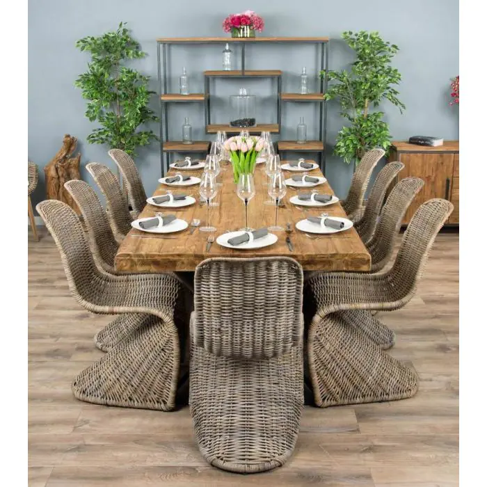 2.4m Reclaimed Teak Urban Fusion Cross Dining Table with 8 Stackable Zorro Chairs  - 6